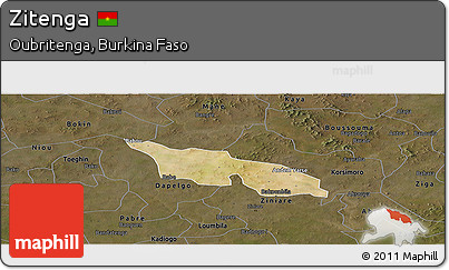 Satellite Panoramic Map of Zitenga, darken