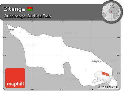 Gray Simple Map of Zitenga, single color outside