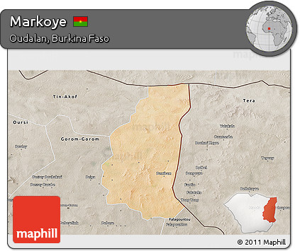 Satellite 3D Map of Markoye, semi-desaturated