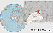 Gray Location Map of Markoye, highlighted country, highlighted parent region, hill shading