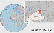 Gray Location Map of Markoye, highlighted country, hill shading
