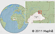 Savanna Style Location Map of Markoye, highlighted country, highlighted parent region, hill shading