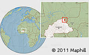 Savanna Style Location Map of Markoye, highlighted country, hill shading