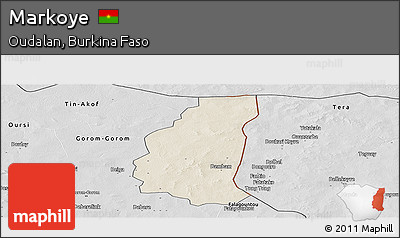 Shaded Relief Panoramic Map of Markoye, desaturated