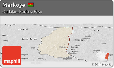 Shaded Relief Panoramic Map of Markoye, desaturated