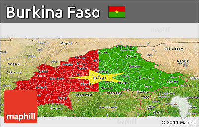 Flag Panoramic Map of Burkina Faso, satellite outside, bathymetry sea, flag rotated