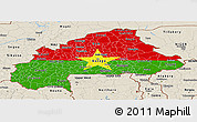 Flag Panoramic Map of Burkina Faso, shaded relief outside, bathymetry sea, flag centered