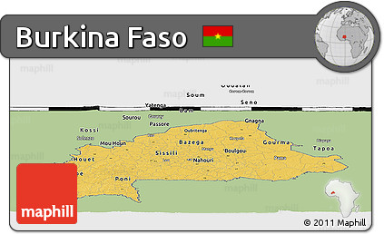 Savanna Style Panoramic Map of Burkina Faso, single color outside