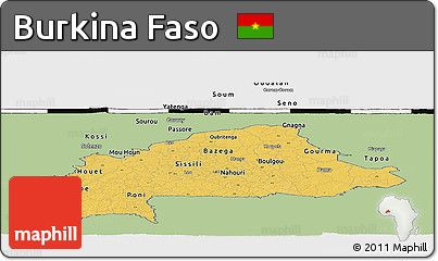 Savanna Style Panoramic Map of Burkina Faso, single color outside