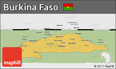Savanna Style Panoramic Map of Burkina Faso, single color outside