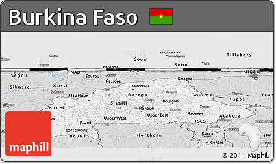 Silver Style Panoramic Map of Burkina Faso
