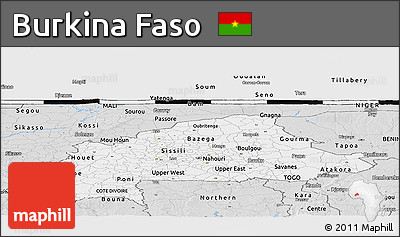 Silver Style Panoramic Map of Burkina Faso