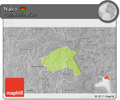 Physical 3D Map of Nako, desaturated
