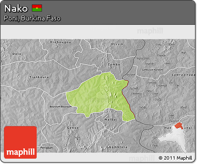Physical 3D Map of Nako, desaturated