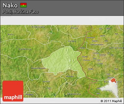 Physical 3D Map of Nako, satellite outside