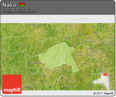 Physical 3D Map of Nako, satellite outside