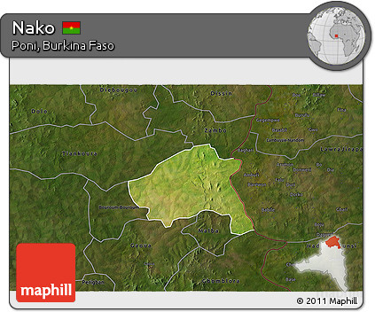 Satellite 3D Map of Nako, darken