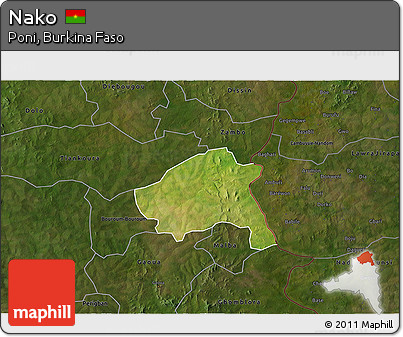Satellite 3D Map of Nako, darken