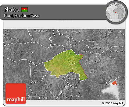 Satellite 3D Map of Nako, desaturated
