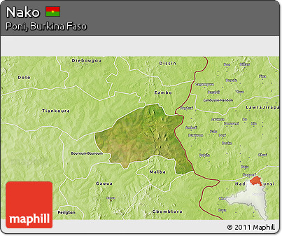 Satellite 3D Map of Nako, physical outside