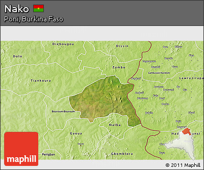 Satellite 3D Map of Nako, physical outside