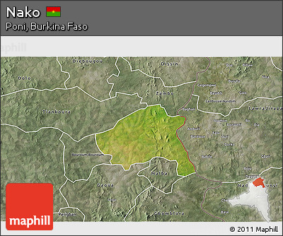 Satellite 3D Map of Nako, semi-desaturated