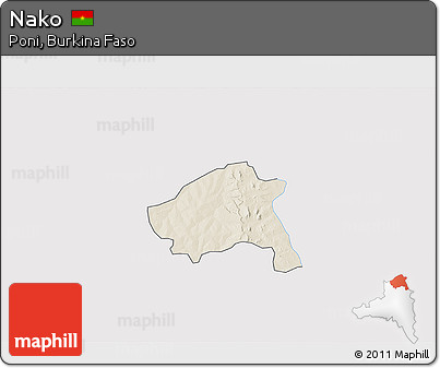Shaded Relief 3D Map of Nako, single color outside