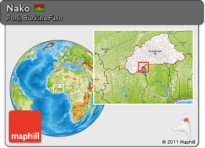 Physical Location Map of Nako, highlighted country, highlighted parent region