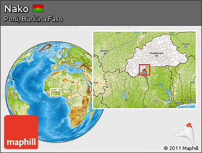 Physical Location Map of Nako, highlighted country, highlighted parent region