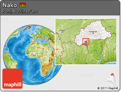 Physical Location Map of Nako, highlighted country, highlighted parent region