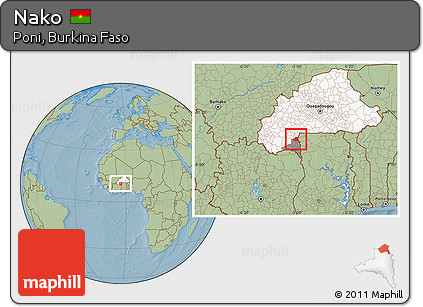 Savanna Style Location Map of Nako, highlighted country, highlighted parent region, hill shading