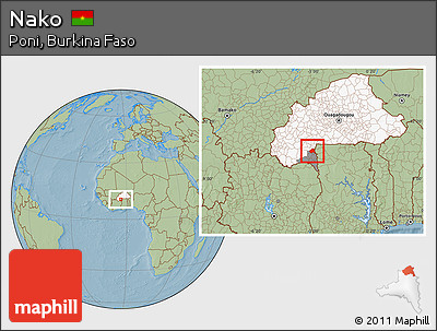 Savanna Style Location Map of Nako, highlighted country, highlighted parent region, hill shading
