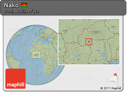 Savanna Style Location Map of Nako, hill shading