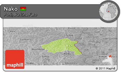 Physical Panoramic Map of Nako, desaturated
