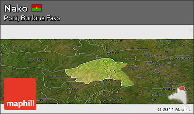 Satellite Panoramic Map of Nako, darken