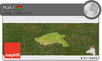 Satellite Panoramic Map of Nako, darken