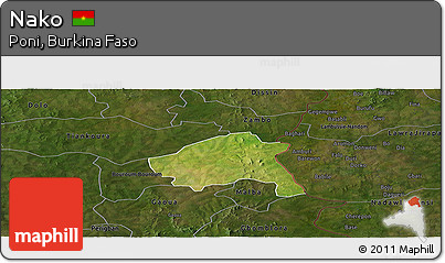 Satellite Panoramic Map of Nako, darken