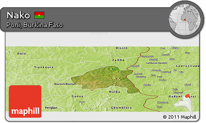 Satellite Panoramic Map of Nako, physical outside
