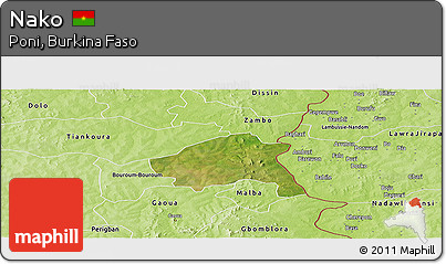 Satellite Panoramic Map of Nako, physical outside