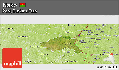 Satellite Panoramic Map of Nako, physical outside
