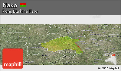 Satellite Panoramic Map of Nako, semi-desaturated