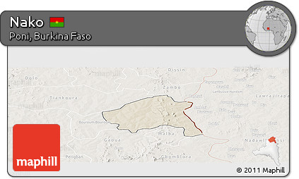 Shaded Relief Panoramic Map of Nako, lighten