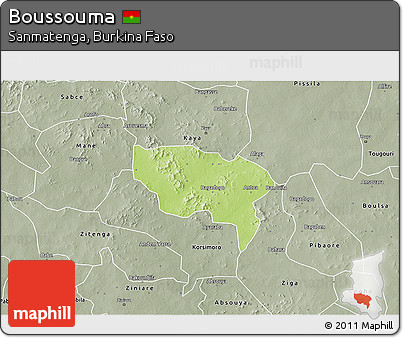 Physical 3D Map of Boussouma, semi-desaturated