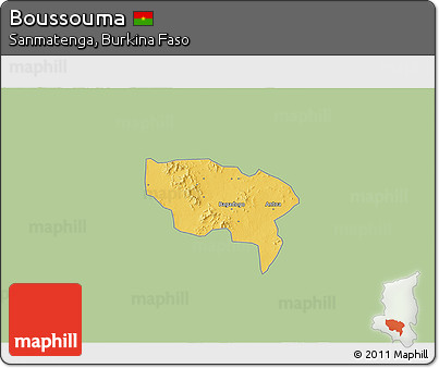 Savanna Style 3D Map of Boussouma, single color outside