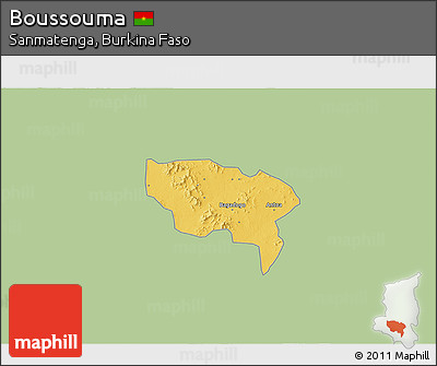 Savanna Style 3D Map of Boussouma, single color outside
