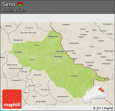 Physical 3D Map of Seno, shaded relief outside