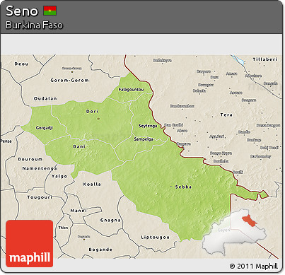 Physical 3D Map of Seno, shaded relief outside