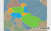 Political 3D Map of Seno, semi-desaturated