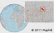 Gray Location Map of Seno, within the entire country, hill shading