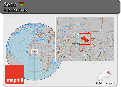 Gray Location Map of Seno, hill shading